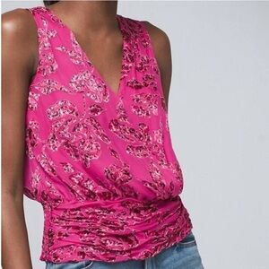 White House Black Market Silk Floral Blouse Size Small